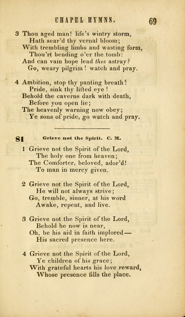 Chapel Hymns: a selection of hymns, with appropriate tunes; adapted to vestry or other social religious meetings page 69