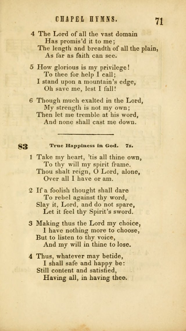 Chapel Hymns: a selection of hymns, with appropriate tunes; adapted to vestry or other social religious meetings page 71