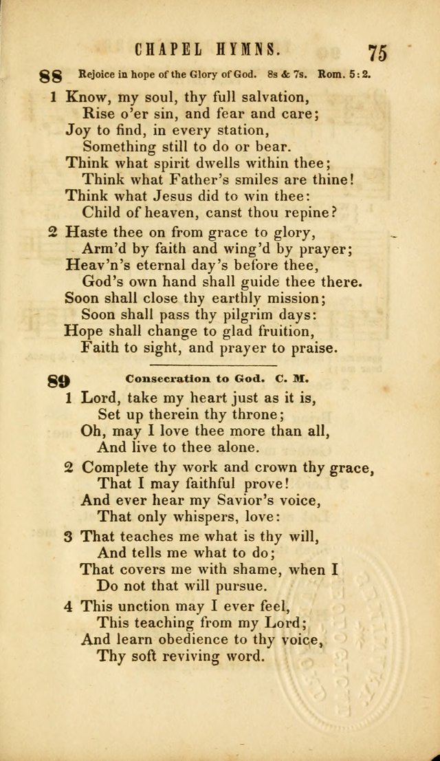 Chapel Hymns: a selection of hymns, with appropriate tunes; adapted to vestry or other social religious meetings page 75