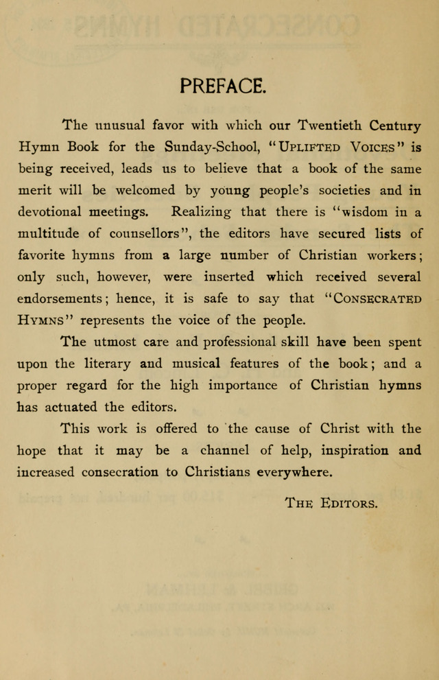 Consecrated Hymns page v