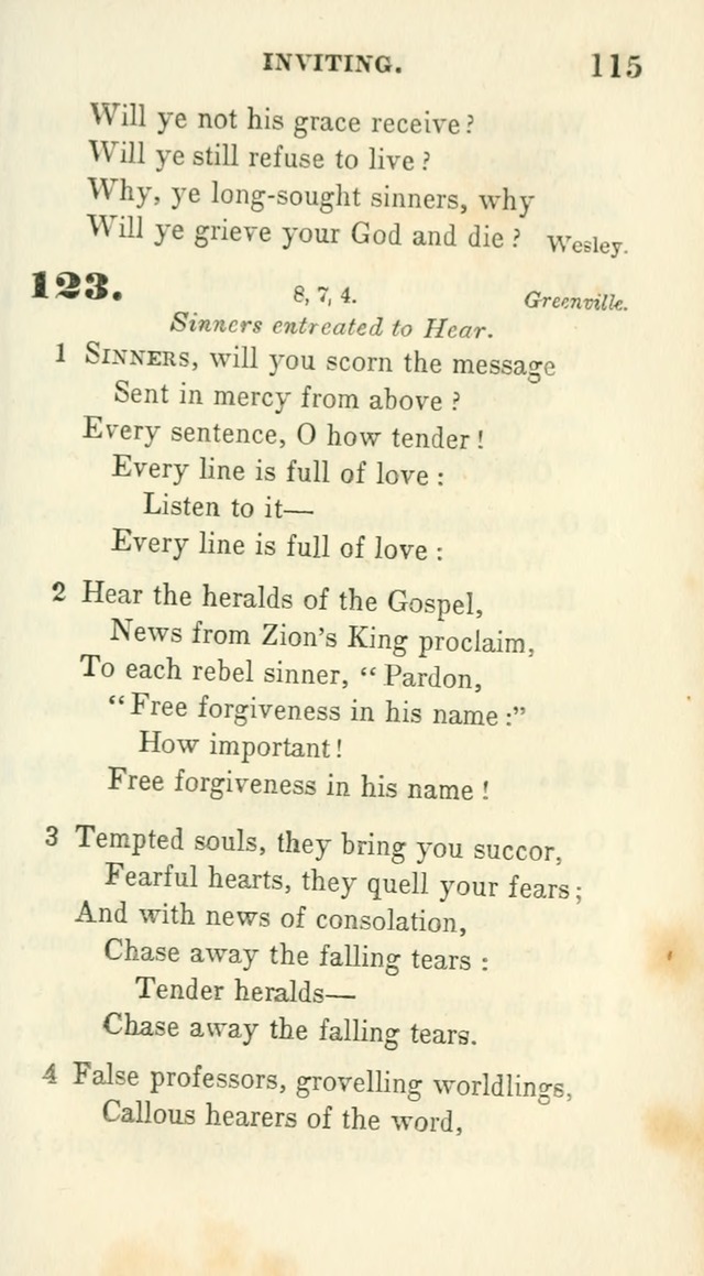 Conference Hymns : adapted to religious conferences, and meetings for prayer, to which is added a selection of the most favorite melodies in common use page 115