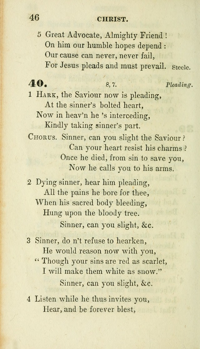 Conference Hymns : adapted to religious conferences, and meetings for prayer, to which is added a selection of the most favorite melodies in common use page 46