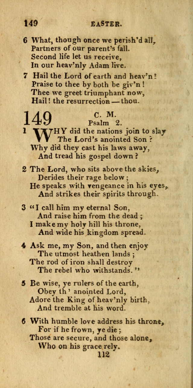 Church Hymn Book; consisting of hymns and psalms, original and selected. adapted to public worship and many other occasions. 2nd ed. page 112