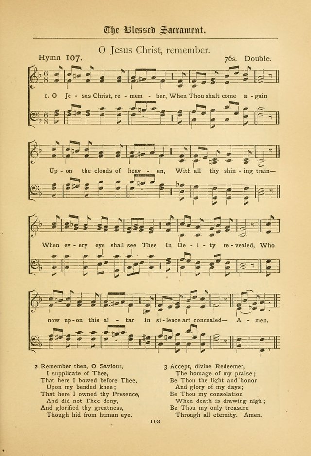 The Catholic Hymnal: containing hymns for congregational and home use, and the vesper psalms, the office of compline, the litanies, hymns at benediction, etc. page 103