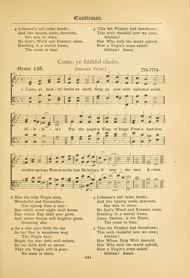 The Catholic Hymnal: containing hymns for congregational and home use, and the vesper psalms, the office of compline, the litanies, hymns at benediction, etc. page 121