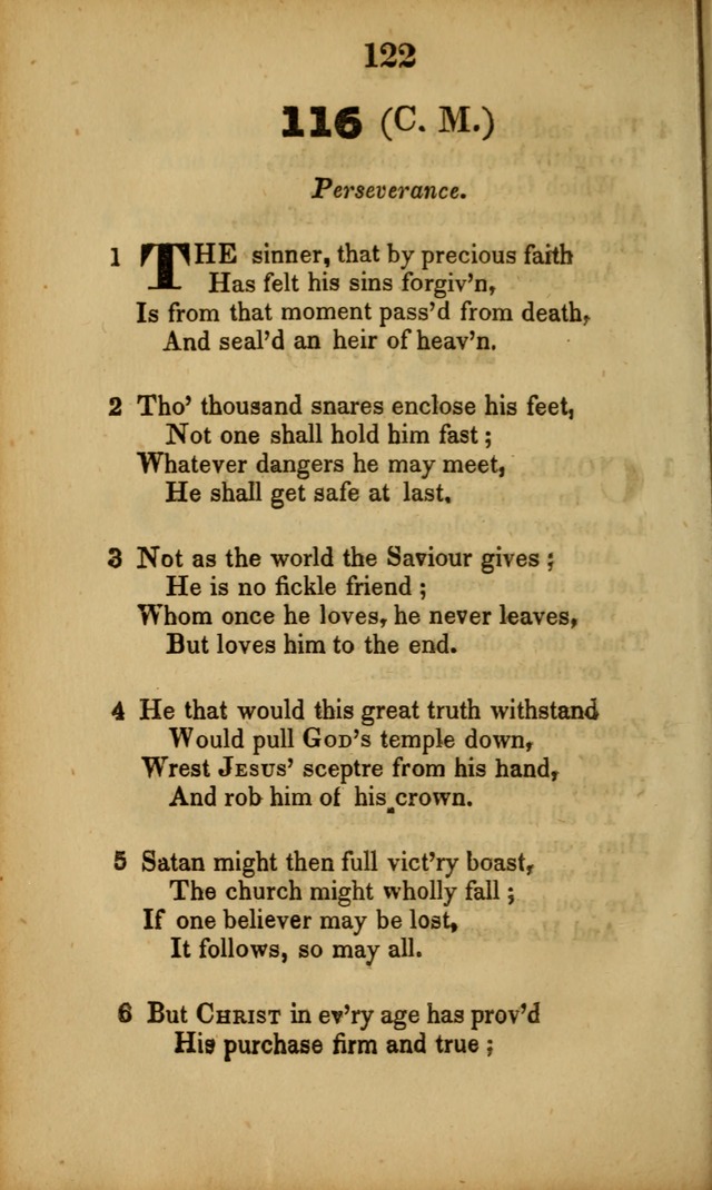 A Collection of Hymns, intended for the use of the citizens of Zion, whose privilege it is to sing the high praises of God, while passing through the wilderness, to their glorious inheritance above. page 122