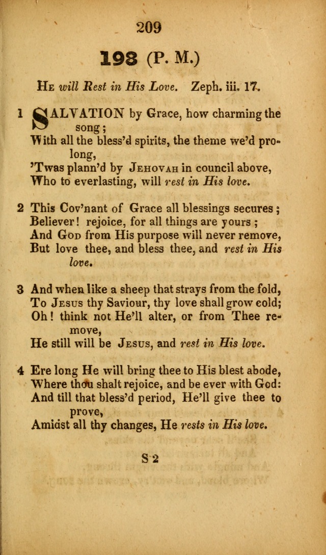 A Collection of Hymns, intended for the use of the citizens of Zion, whose privilege it is to sing the high praises of God, while passing through the wilderness, to their glorious inheritance above. page 209