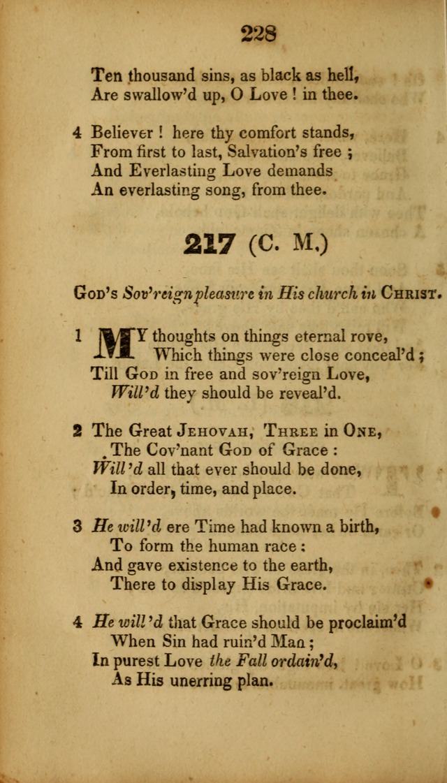 A Collection of Hymns, intended for the use of the citizens of Zion, whose privilege it is to sing the high praises of God, while passing through the wilderness, to their glorious inheritance above. page 228