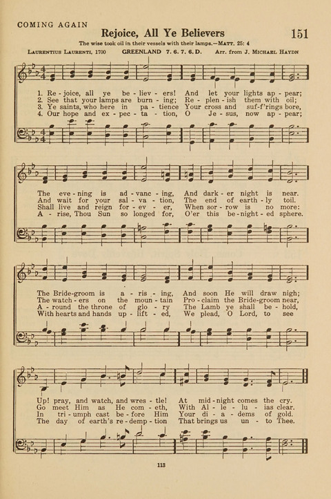 Church Hymnal, Mennonite: a collection of hymns and sacred songs suitable for use in public worship, worship in the home, and all general occasions (1st ed. ) [with Deutscher Anhang] page 113