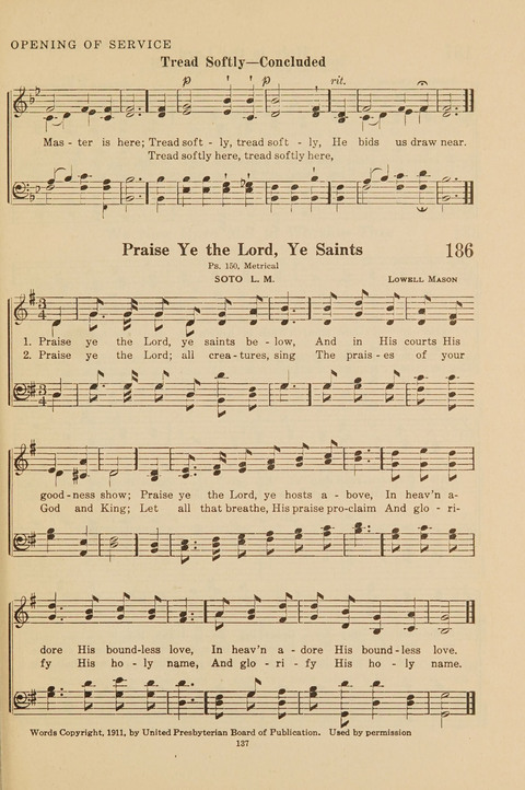 Church Hymnal, Mennonite: a collection of hymns and sacred songs suitable for use in public worship, worship in the home, and all general occasions (1st ed. ) [with Deutscher Anhang] page 137