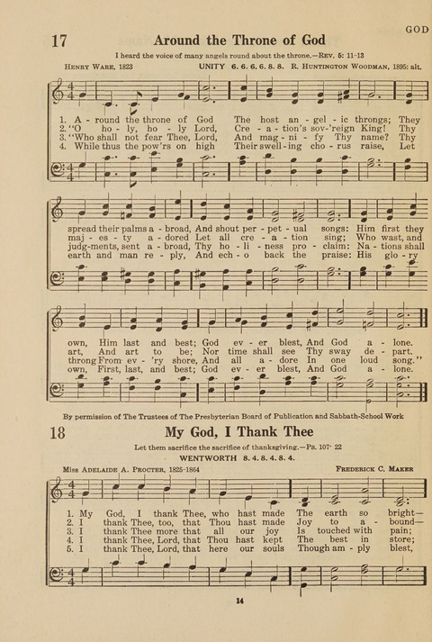 Church Hymnal, Mennonite: a collection of hymns and sacred songs suitable for use in public worship, worship in the home, and all general occasions (1st ed. ) [with Deutscher Anhang] page 14