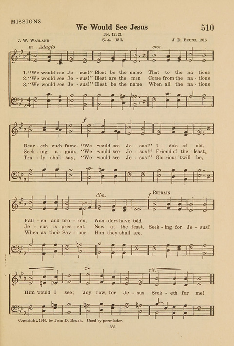 Church Hymnal, Mennonite: a collection of hymns and sacred songs suitable for use in public worship, worship in the home, and all general occasions (1st ed. ) [with Deutscher Anhang] page 385