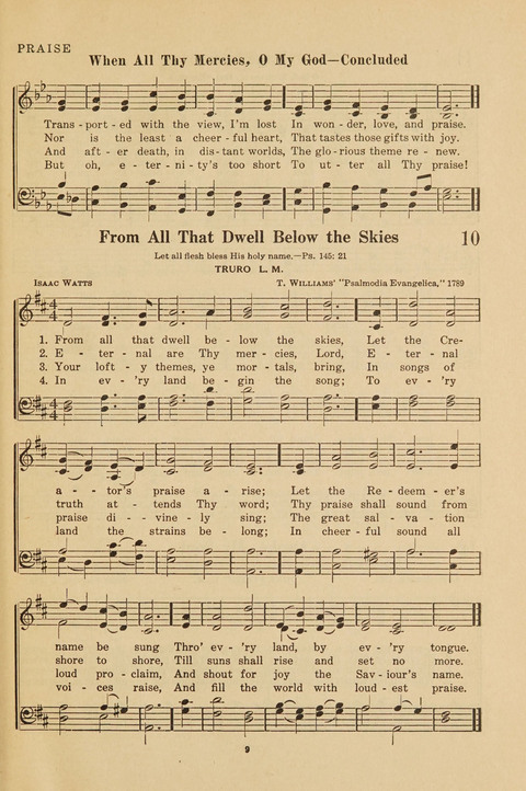 Church Hymnal, Mennonite: a collection of hymns and sacred songs suitable for use in public worship, worship in the home, and all general occasions (1st ed. ) [with Deutscher Anhang] page 9