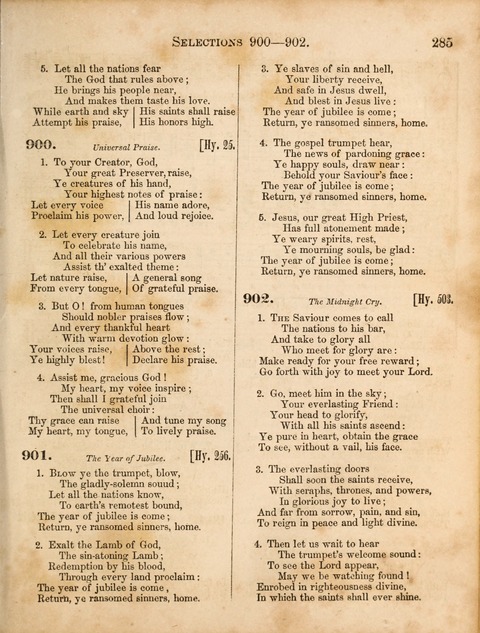 Congregational Hymn and Tune Book; containing the Psalms and Hymns of the General Association of Connecticut, adapted to Suitable Tunes page 285