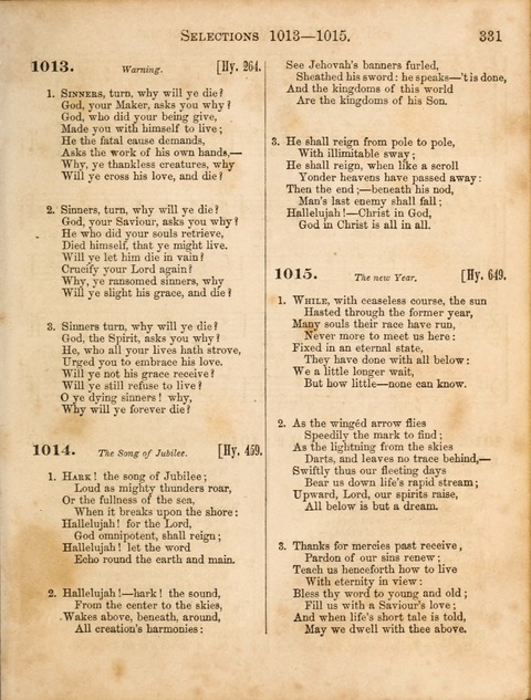 Congregational Hymn and Tune Book; containing the Psalms and Hymns of the General Association of Connecticut, adapted to Suitable Tunes page 331