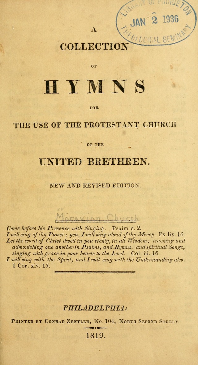 A Collection of Hymns for the Use of the Protestant Church of the United Brethren. (New and Rev. ed.) page vii