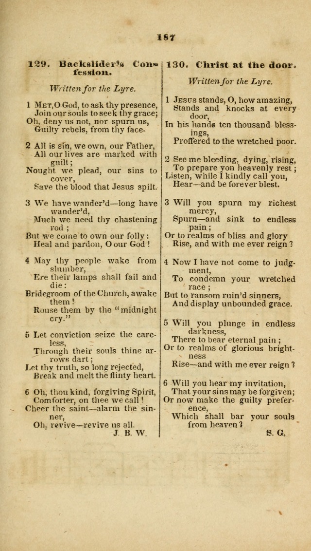 The Christian Lyre: adapted for use in families, prayer meetings, and revivals of religion page 187