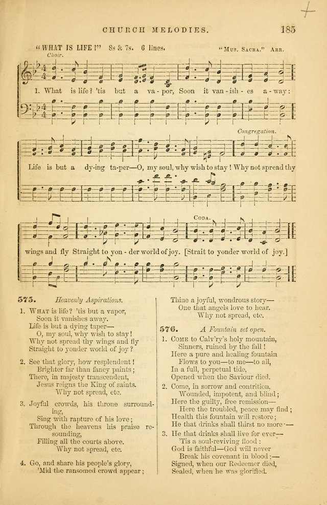 Church Melodies: collection of psalms and hymns, with appropriate music. For the use of congregations. page 185