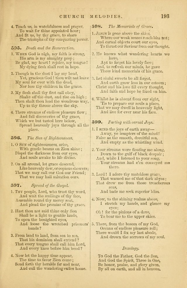 Church Melodies: collection of psalms and hymns, with appropriate music. For the use of congregations. page 193