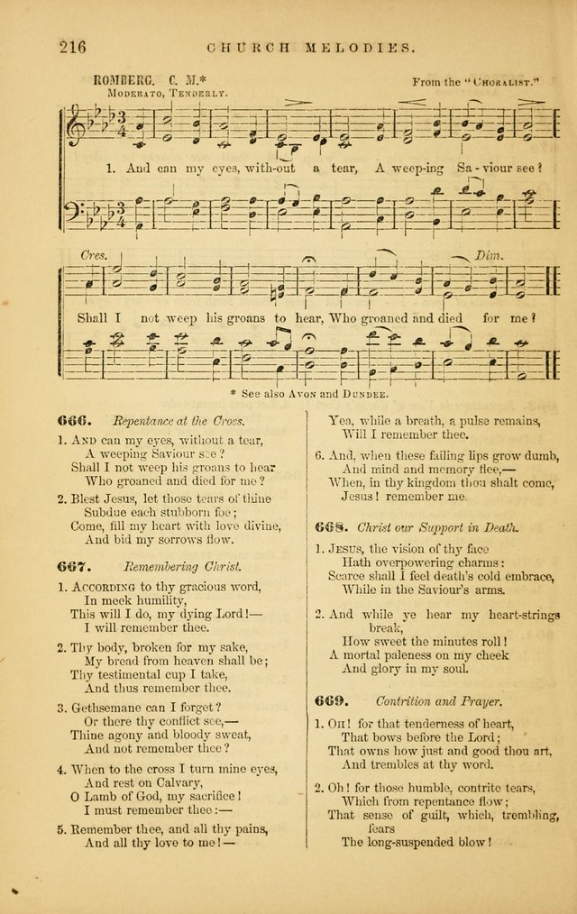 Church Melodies: collection of psalms and hymns, with appropriate music. For the use of congregations. page 216