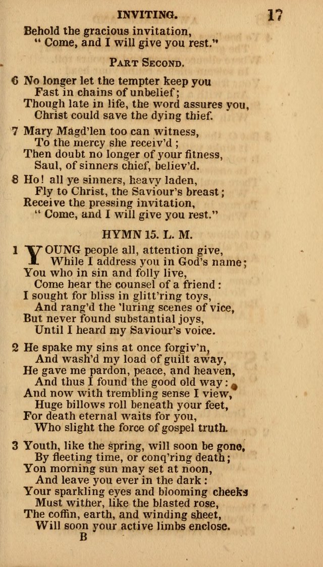 The Camp-Meeting Chorister: or, a collection of hymns and spiritual songs, for the pious of all denominations. To be sung at camp meetings, during revivals of religion, and on other occasions page 17