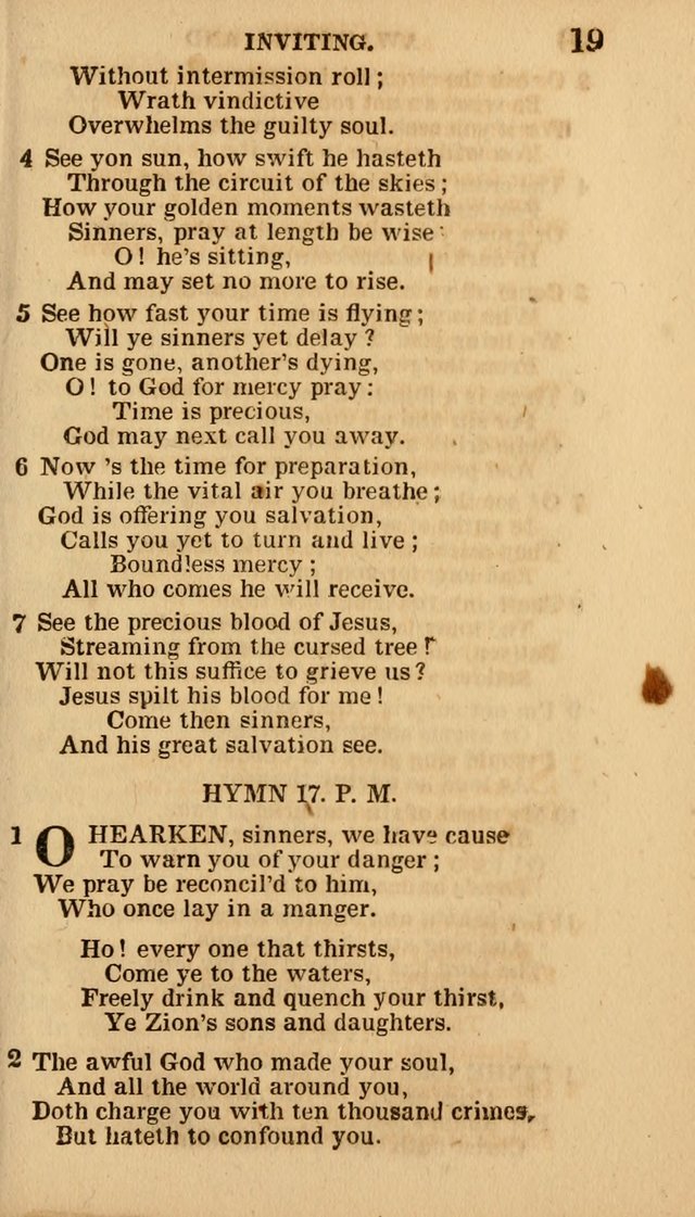 The Camp-Meeting Chorister: or, a collection of hymns and spiritual songs, for the pious of all denominations. To be sung at camp meetings, during revivals of religion, and on other occasions page 19