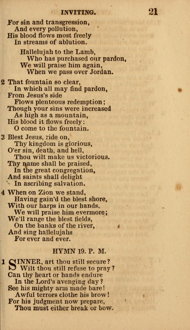 The Camp-Meeting Chorister: or, a collection of hymns and spiritual songs, for the pious of all denominations. To be sung at camp meetings, during revivals of religion, and on other occasions page 21