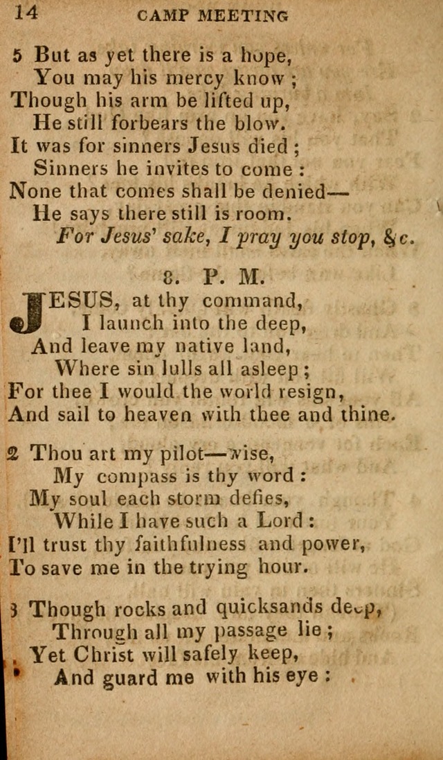 The Camp Meeting Hymn Book: containing the most approved hymns and spiritual songs Used by the Methodist Connexion in the United States page 14