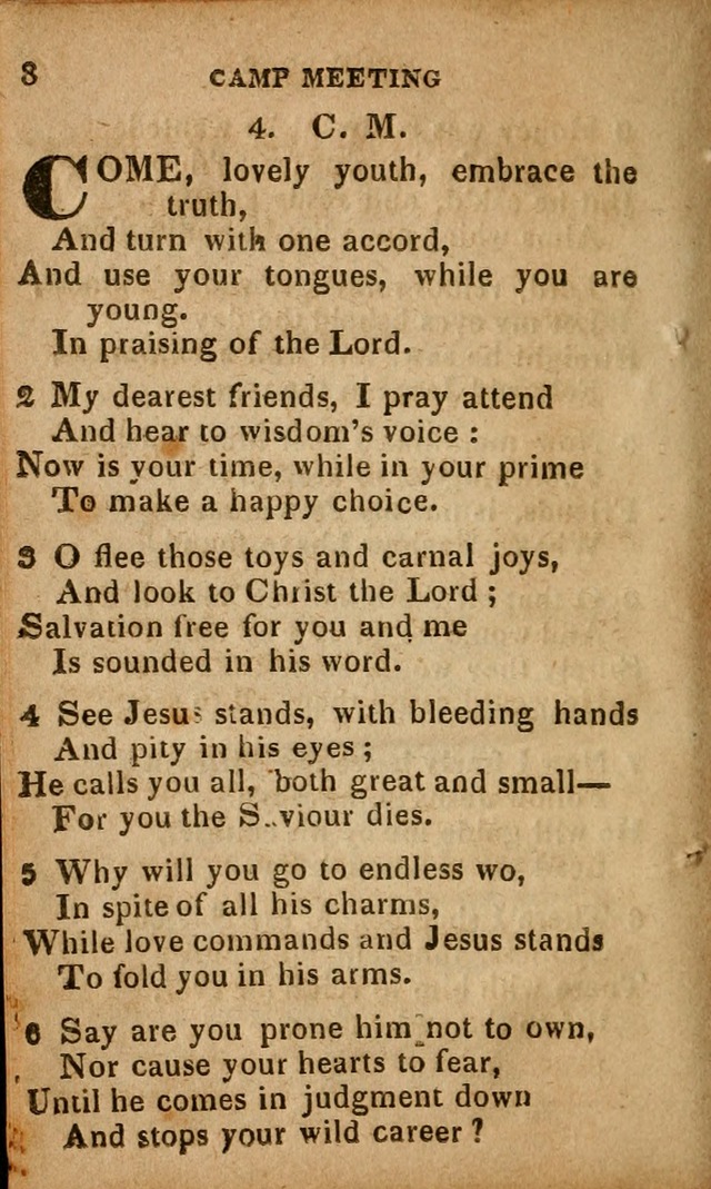 The Camp Meeting Hymn Book: containing the most approved hymns and spiritual songs Used by the Methodist Connexion in the United States page 8