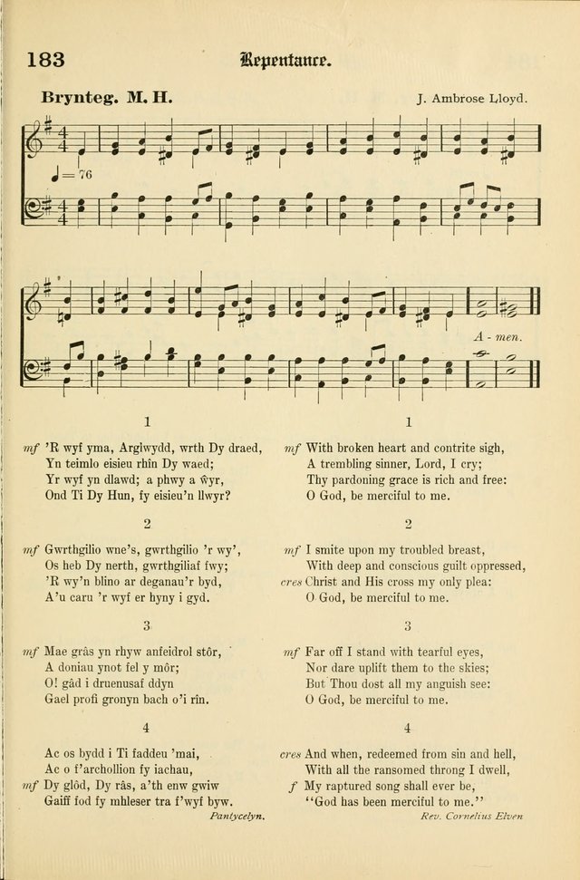 Cân a Mawl: llyfr hymna a thonau Methodistiaid Calfinaidd Unol Dalaethau yr America=Song and Praise: the hymnal of the Calvinistic Methodist Church of the United States of America page 187