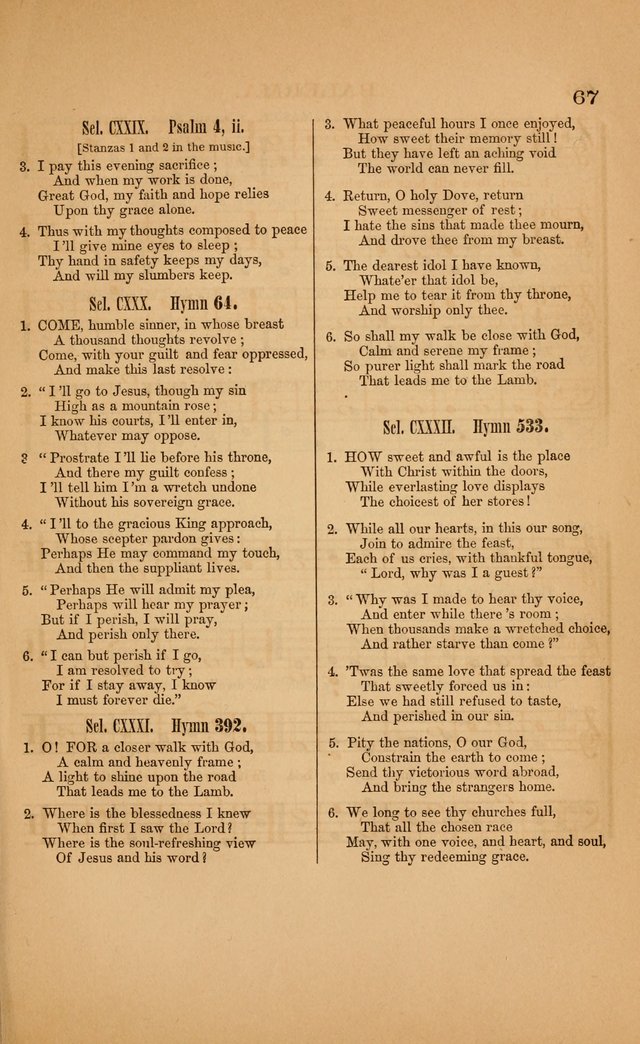 Church music: with selections for the ordinary occasions of public and social worship, from the Psalms and hymns of the Presbyterian Church in the United States of America page 67