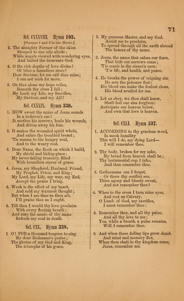 Church music: with selections for the ordinary occasions of public and social worship, from the Psalms and hymns of the Presbyterian Church in the United States of America page 71