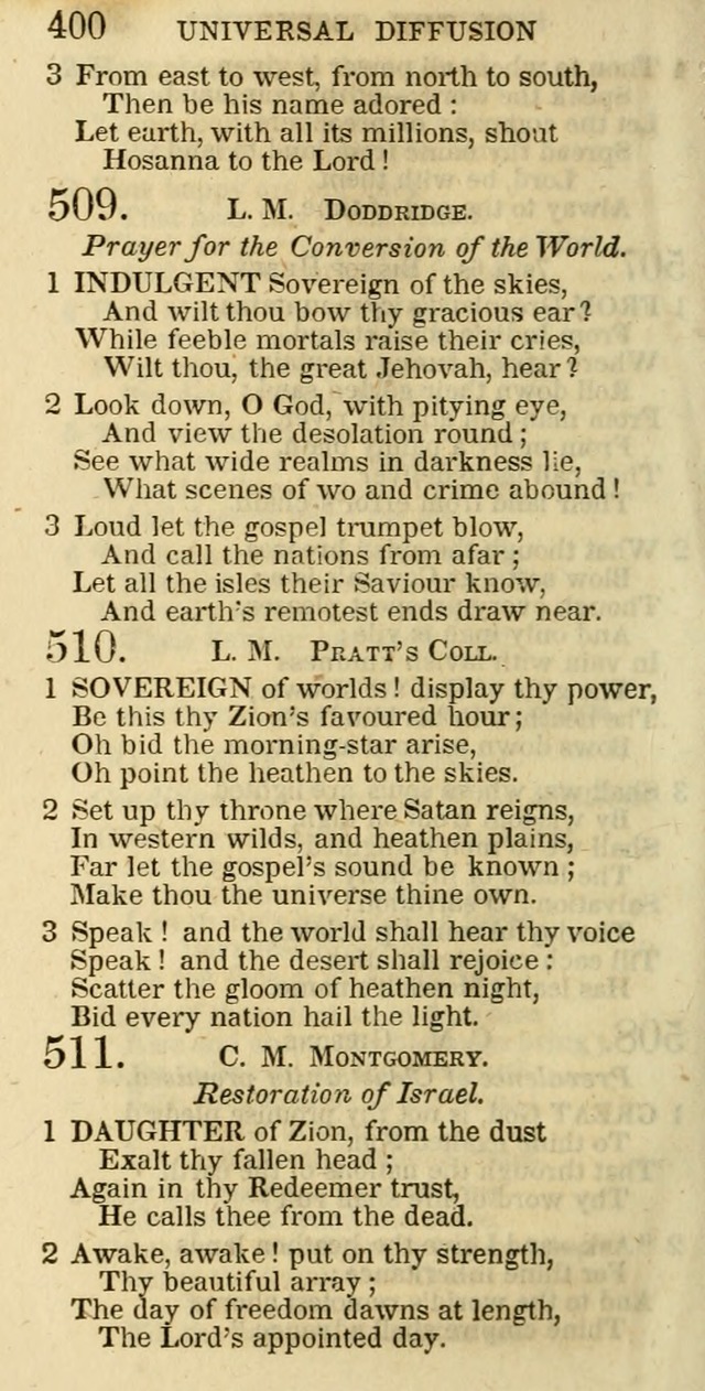 The Christian Psalmist: being a collection of psalms, hymns, and spiritual songs compiled from the most approved authors, and designed as a standard hymn book for public and social worship page 400