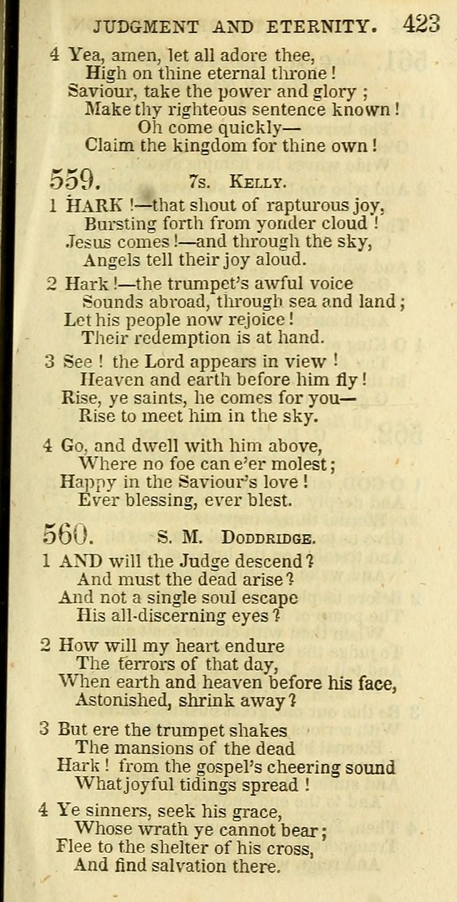 The Christian Psalmist: being a collection of psalms, hymns, and spiritual songs compiled from the most approved authors, and designed as a standard hymn book for public and social worship page 423