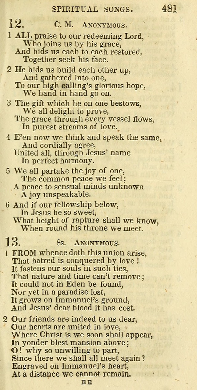 The Christian Psalmist: being a collection of psalms, hymns, and spiritual songs compiled from the most approved authors, and designed as a standard hymn book for public and social worship page 481