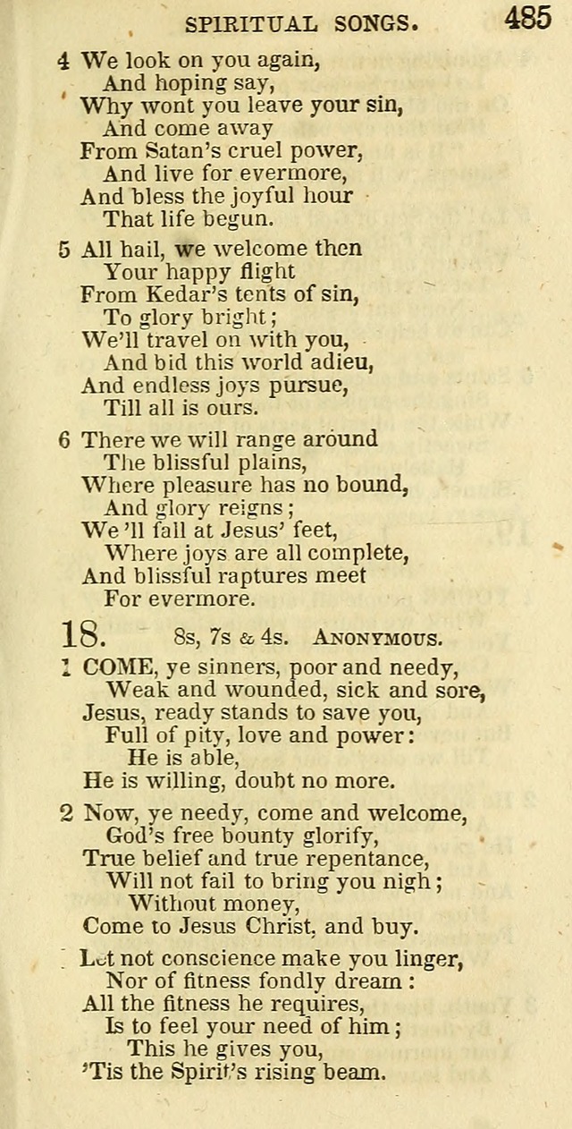 The Christian Psalmist: being a collection of psalms, hymns, and spiritual songs compiled from the most approved authors, and designed as a standard hymn book for public and social worship page 485