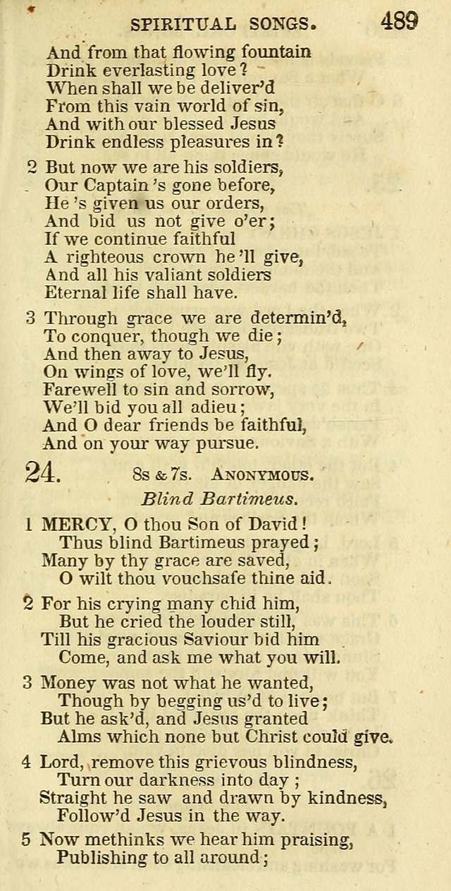 The Christian Psalmist: being a collection of psalms, hymns, and spiritual songs compiled from the most approved authors, and designed as a standard hymn book for public and social worship page 489