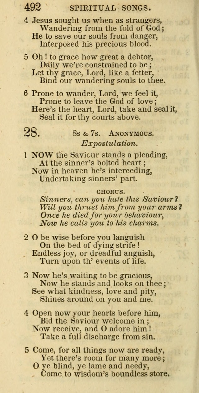 The Christian Psalmist: being a collection of psalms, hymns, and spiritual songs compiled from the most approved authors, and designed as a standard hymn book for public and social worship page 492