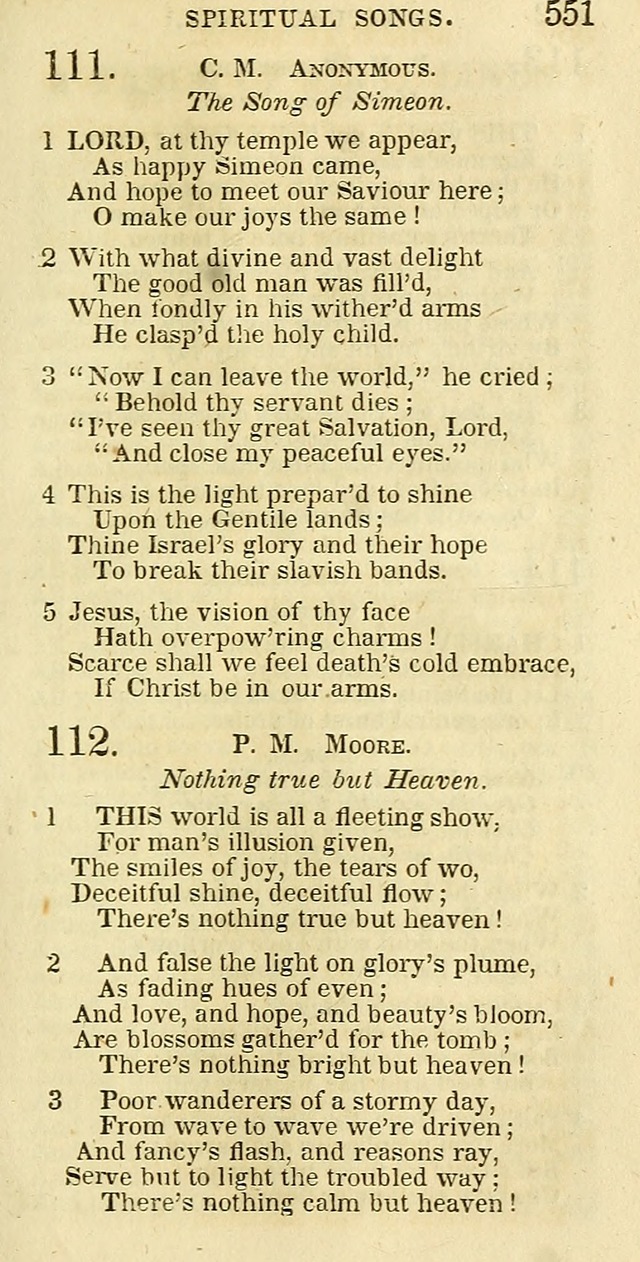 The Christian Psalmist: being a collection of psalms, hymns, and spiritual songs compiled from the most approved authors, and designed as a standard hymn book for public and social worship page 551