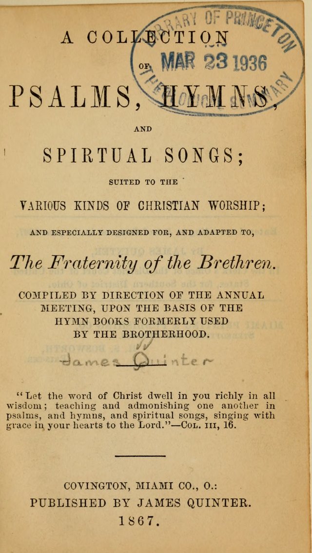 A Collection of Psalms, Hymns and Spiritual Songs; suited to the various kinds of Christian worship; and especially designed for and adapted to the Fraternity of the Brethren... page 8