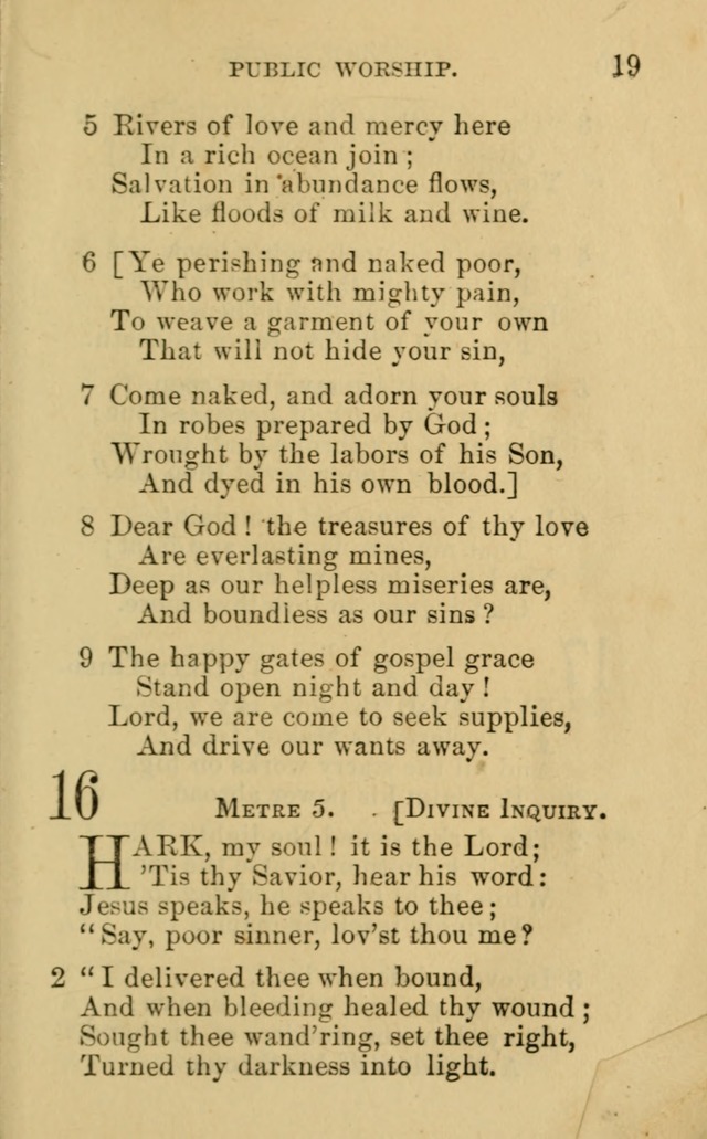 A Collection of Psalms, Hymns, and Spiritual Songs: suited to the various occasions of public worship and private devotion, of the church of Christ (6th ed.) page 19