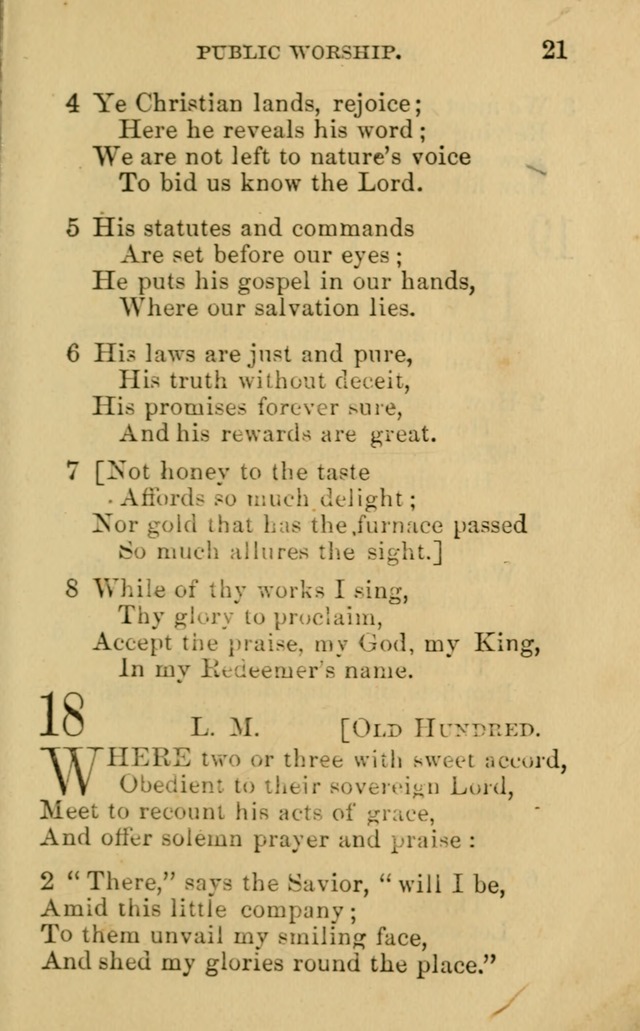 A Collection of Psalms, Hymns, and Spiritual Songs: suited to the various occasions of public worship and private devotion, of the church of Christ (6th ed.) page 21