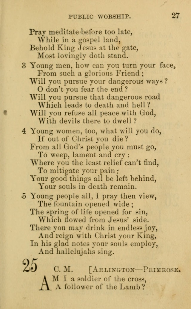 A Collection of Psalms, Hymns, and Spiritual Songs: suited to the various occasions of public worship and private devotion, of the church of Christ (6th ed.) page 27