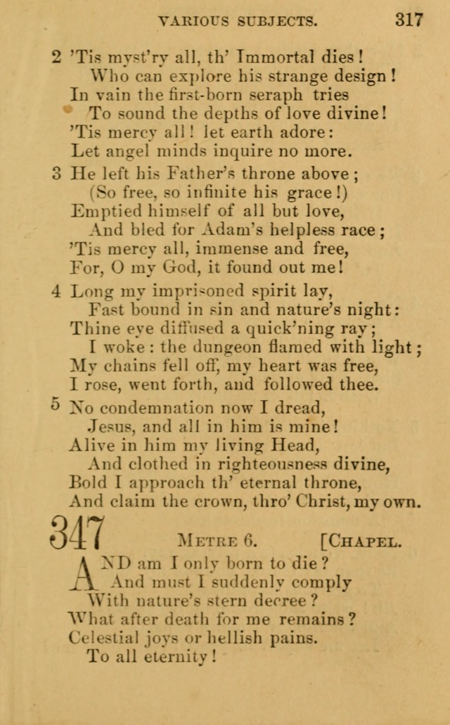 A Collection of Psalms, Hymns, and Spiritual Songs: suited to the various occasions of public worship and private devotion, of the church of Christ (6th ed.) page 317