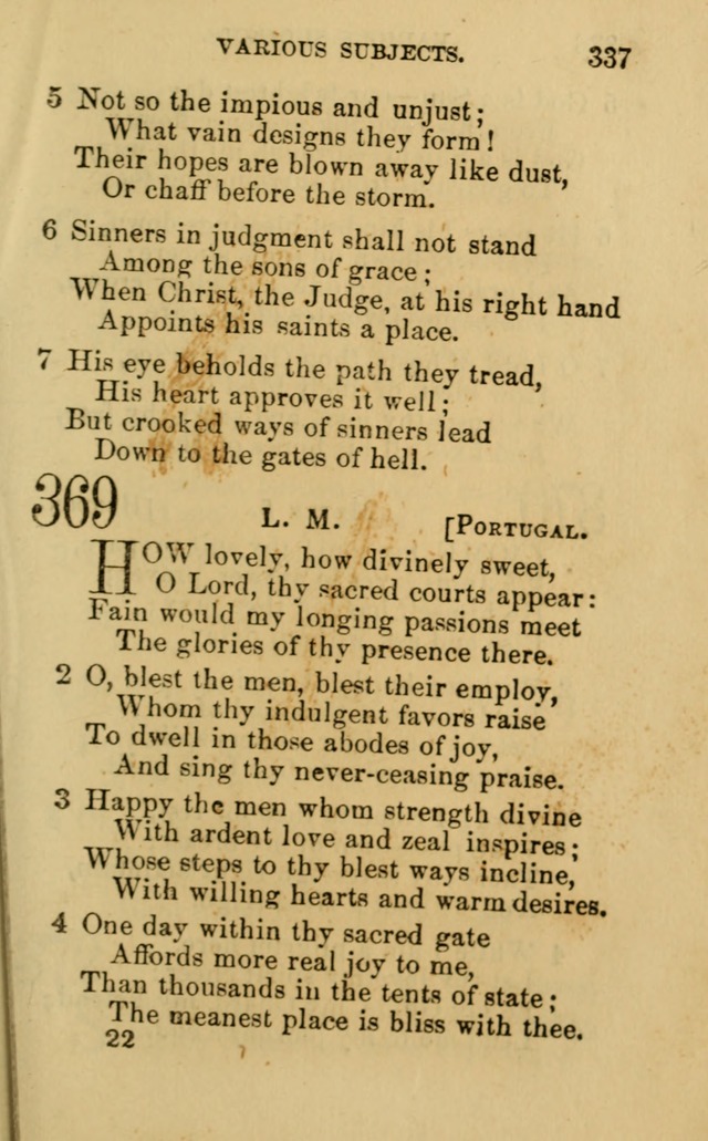 A Collection of Psalms, Hymns, and Spiritual Songs: suited to the various occasions of public worship and private devotion, of the church of Christ (6th ed.) page 337