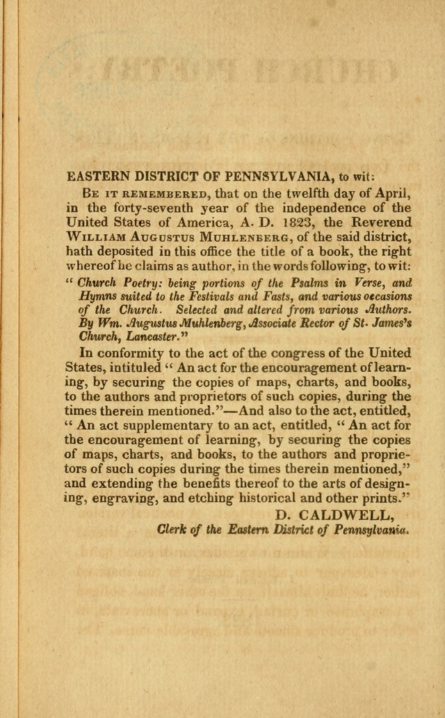 Church Poetry: being Portions of the Psalms in Verse and Hymns suited  to  the Festivals and Fasts, and Various Occasions of the Church page 11