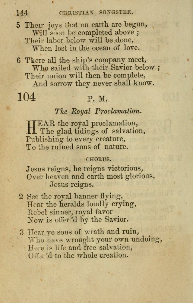The Christian Songster: a collection of hymns and spiritual songs, usually sung at camp, prayer, and social meetings, and revivals of religion. Designed for all denominations page 153