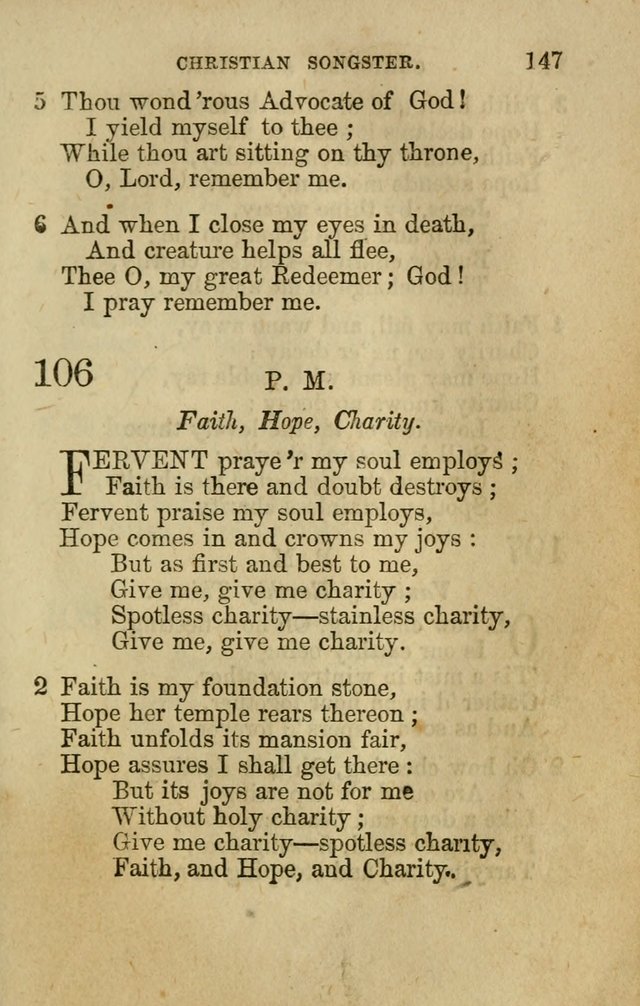 The Christian Songster: a collection of hymns and spiritual songs, usually sung at camp, prayer, and social meetings, and revivals of religion. Designed for all denominations page 156