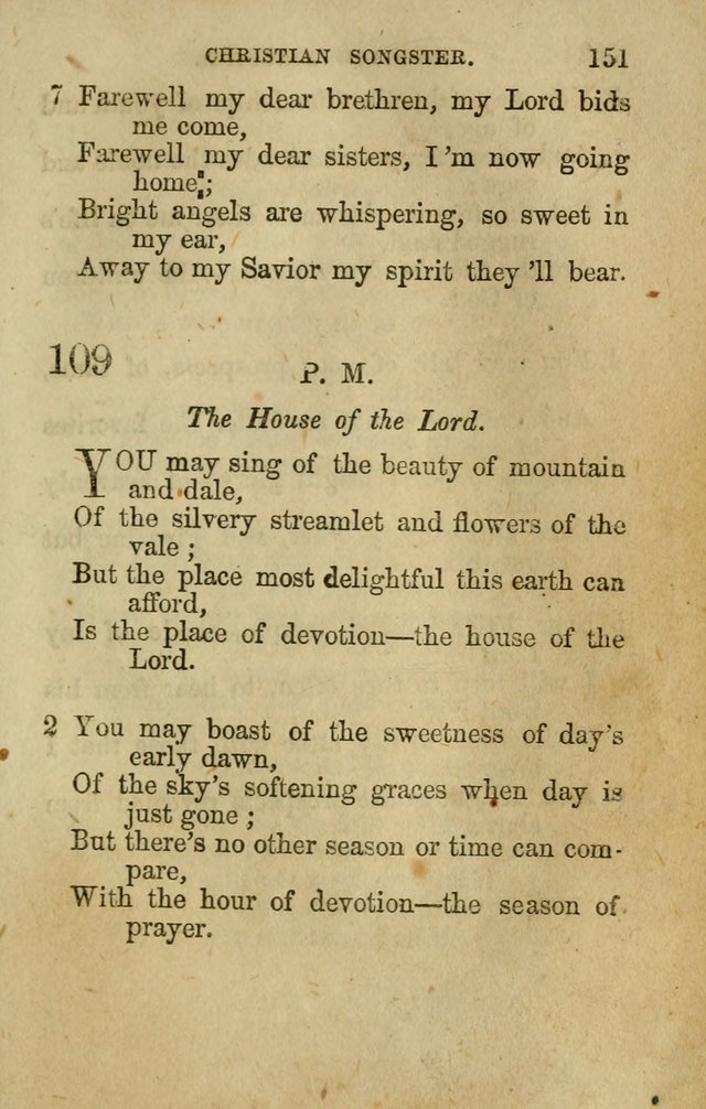 The Christian Songster: a collection of hymns and spiritual songs, usually sung at camp, prayer, and social meetings, and revivals of religion. Designed for all denominations page 160