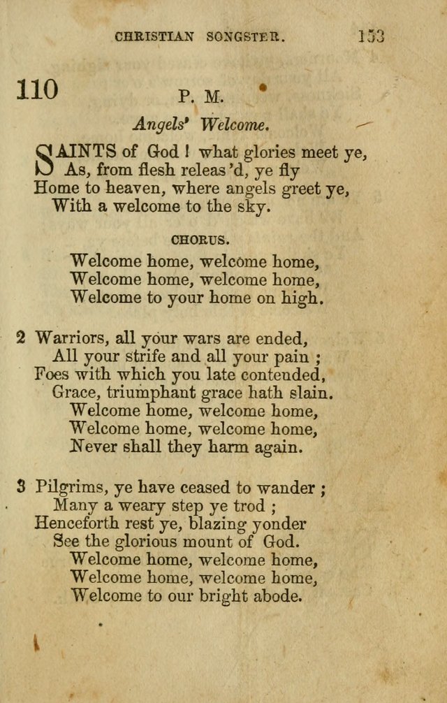 The Christian Songster: a collection of hymns and spiritual songs, usually sung at camp, prayer, and social meetings, and revivals of religion. Designed for all denominations page 162